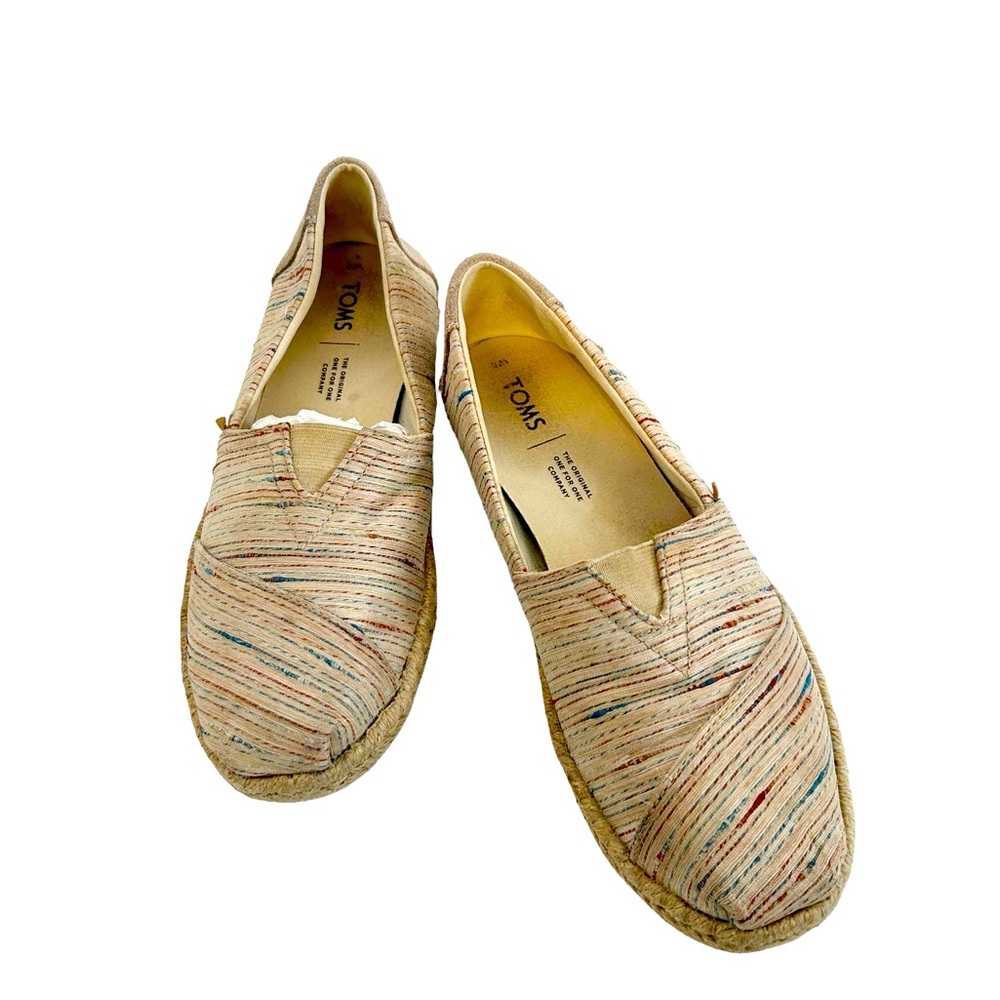 Toms Birch Beige Multicolor Slubby Stripe Alpargatas Shoes, Size 8